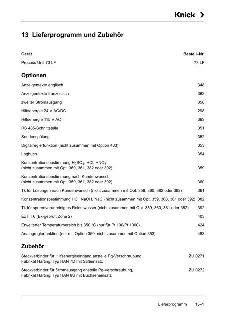 9 Die Meßmöglichkeiten der Process Unit 73 LF - Knick