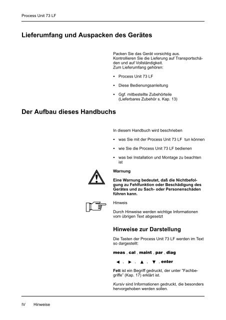 9 Die Meßmöglichkeiten der Process Unit 73 LF - Knick