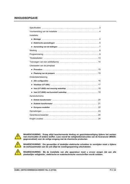 UniTech Vaatwas-doseersysteem ... - Knighteurope.eu