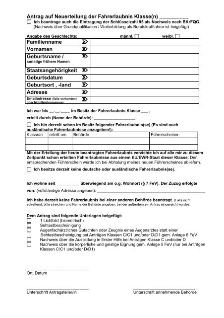 Antrag auf Neuerteilung der Fahrerlaubnis - grÃ¼n - Knittlingen