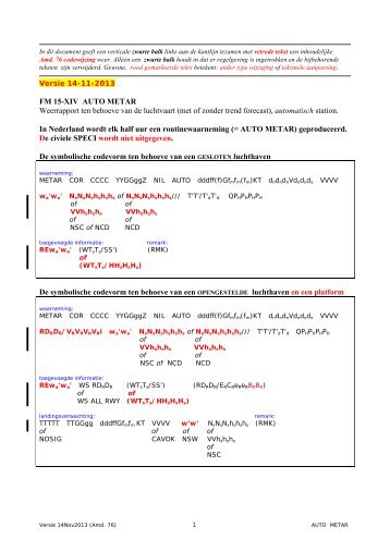 AUTO METAR code (nov 2013) - Knmi