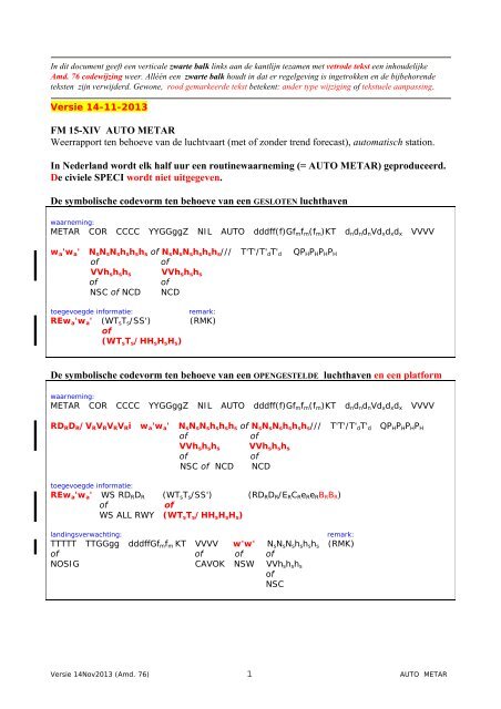 AUTO METAR code (nov 2013) - Knmi