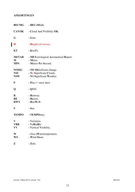 METAR code (nov 2013) - Knmi