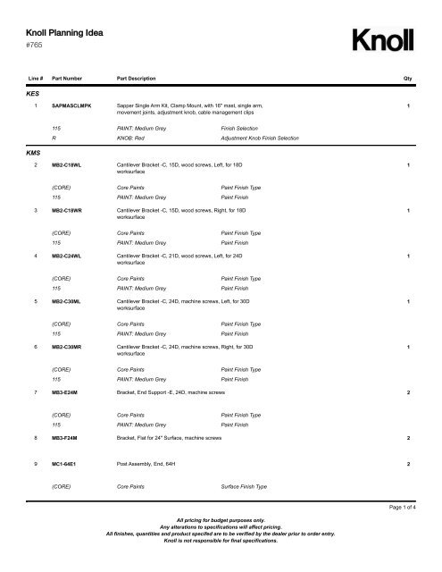 Bill of Materials (PDF) - Knoll