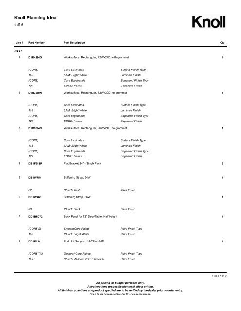 Bill of Materials (PDF) - Knoll