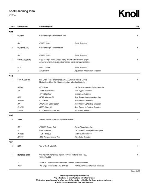 Bill of Materials (PDF) - Knoll