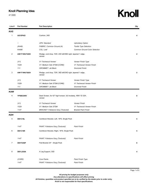 Bill of Materials (PDF) - Knoll