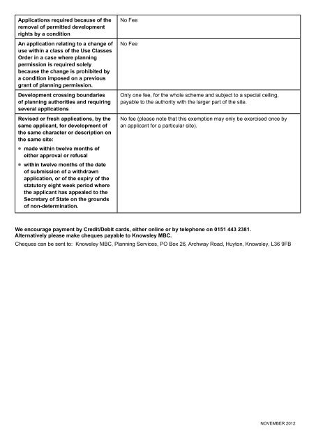 Bradford Council Planning Fees - from November 2012