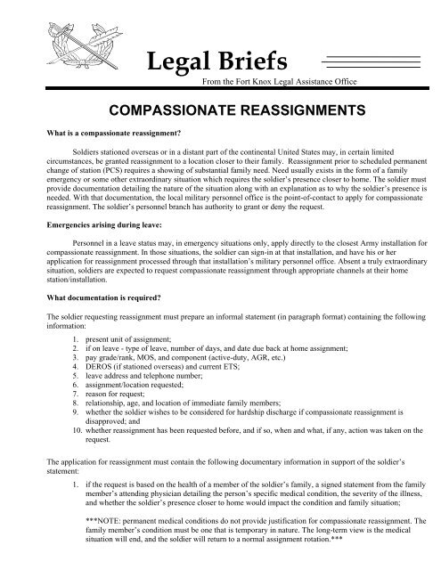 army compassionate reassignment letter example