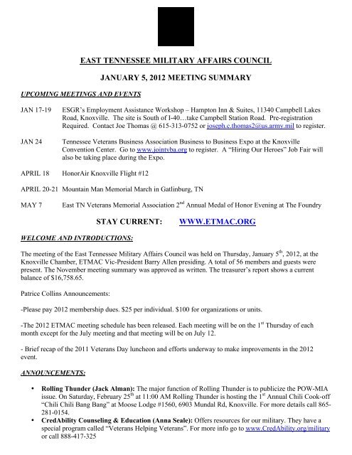 East tennessee military affairs council january 5, 2012 - Knoxville ...