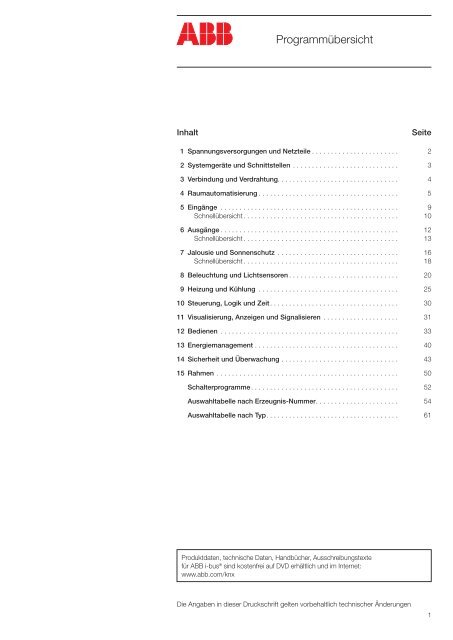 ABB i-bus® KNX Gebäude-Systemtechnik Programmübersicht 2011 ...