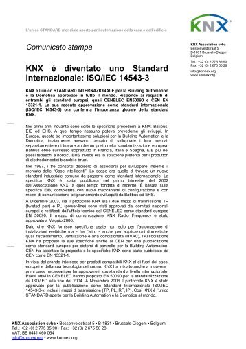 KNX Ã© diventato uno Standard Internazionale: ISO/IEC 14543-3