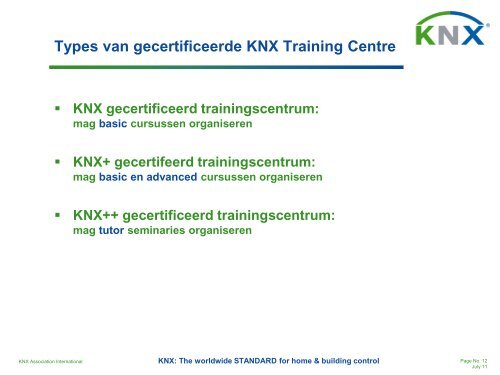 Voordelen voor het trainingscentrum - KNX