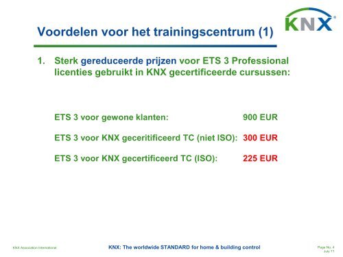 Voordelen voor het trainingscentrum - KNX