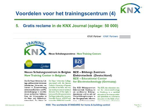 Voordelen voor het trainingscentrum - KNX