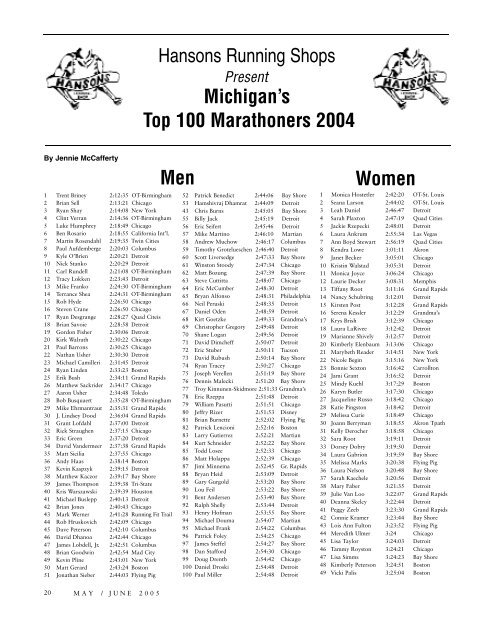 May - June 2005 Event Calendar - Michigan Runner