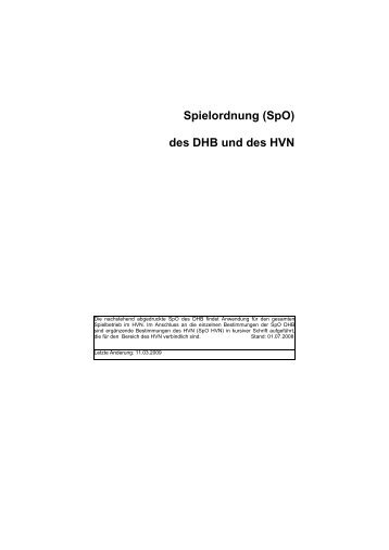 Spielordnung (SpO) des DHB und des HVN - TVG Handball