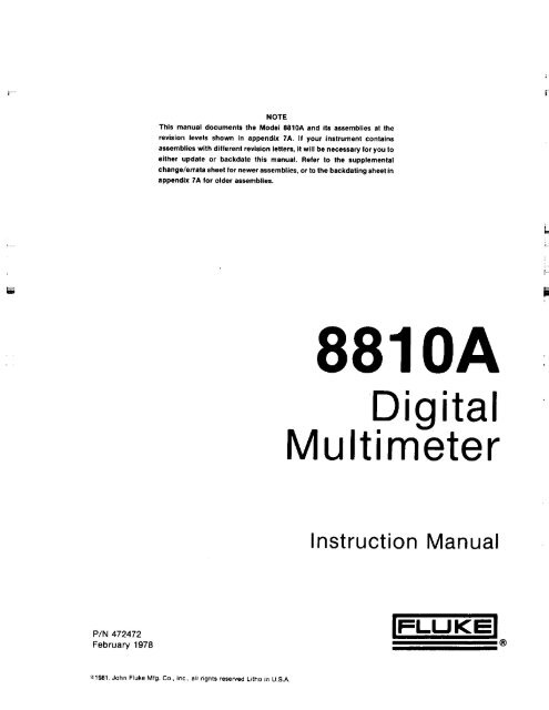 Original Fluke Model 8100A Digital Multimeter Instruction Manual Oct 1969 