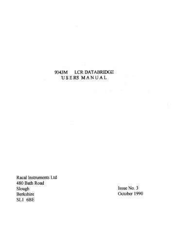 Racal Dana 9343M LCR Bridge Operator Manual