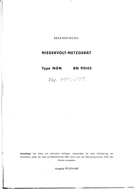 Rohde & Schwarz NGN Niedervolt-NetzgerÃ¤t BN 95143