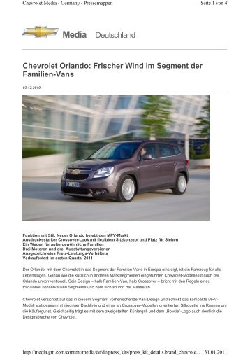 Chevrolet Orlando: Frischer Wind im Segment der Familien-Vans
