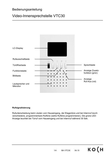 Bedienungsanleitung Video-Innensprechstelle ... - RenÃ© Koch AG