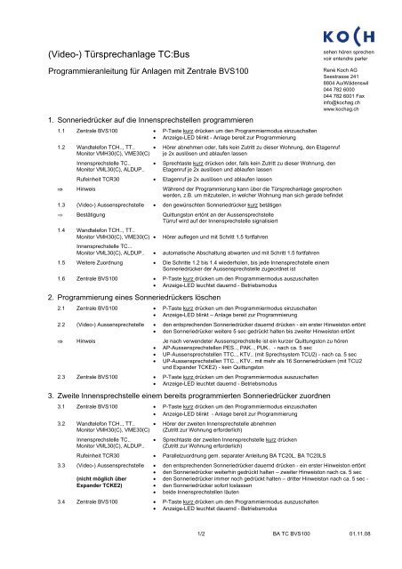 TC:Bus/ Programmieranleitung BVS100 - RenÃ© Koch AG