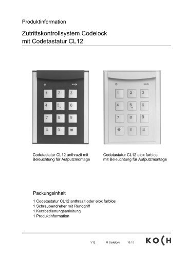 Zutritt/ Produktinformation TÃ¼rcode CODELOCK ... - RenÃ© Koch AG