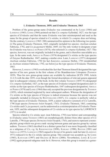 Nomenclatural changes in the family Ciidae - Acta Entomologica ...