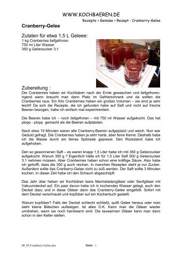 WWW.KOCHBAEREN.DE Cranberry-Gelee Zutaten fÃ¼r etwa 1,5 L ...