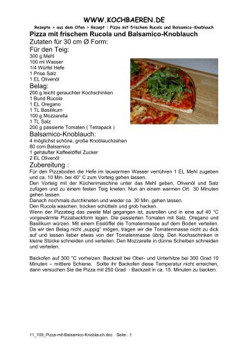 Pizza mit frischem Rucola und Balsamico-Knoblauch - Aalener ...