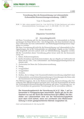 Lebensmittel-Kennzeichnungsverordnung – LMKV [PDF ... - Kochwelt