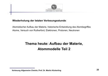 Thema heute: Aufbau der Materie, Atommodelle Teil 2