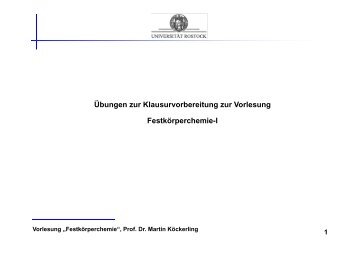 Übungen zur Klausurvorbereitung zur Vorlesung Festkörperchemie-I