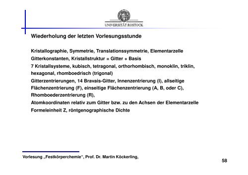 Wiederholung Der Letzten Vorlesungsstunde Festkorperchemie