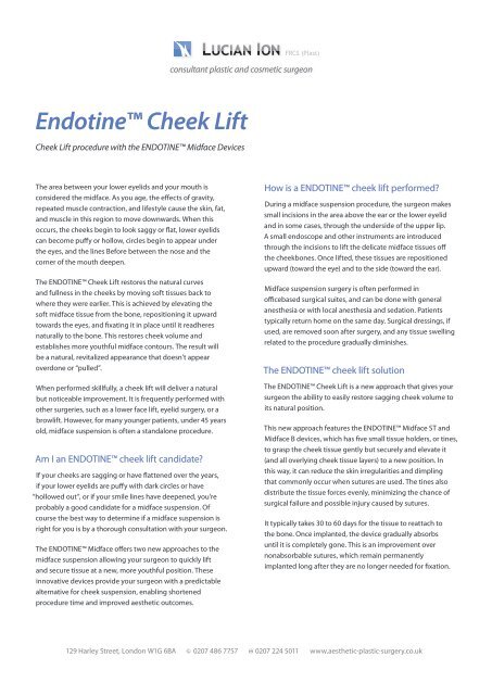 Endotine™ Cheek Lift - Aesthetic Plastic Surgery