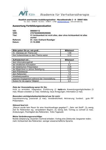 Evaluationsdaten 2008 als PDF - KÃ¶lner Therapietage