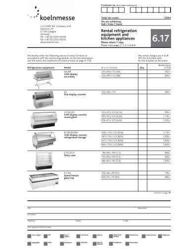 Rental refrigeration equipment and kitchen appliances