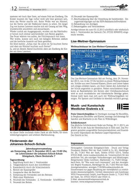 Amtsblatt Ausgabe 47/2013 - Gemeinde KÃ¶nigsbach-Stein