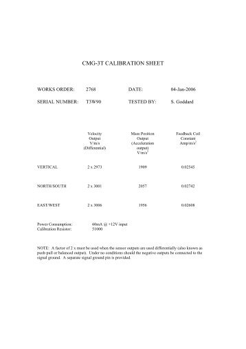 CMG-3T CALIBRATION SHEET