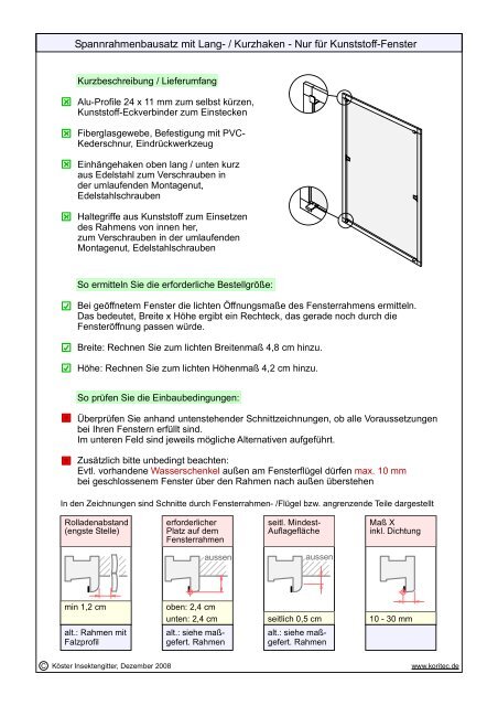 Beschreibung als PDF - Insektenschutz nach MaÃ fÃ¼r Fenster und ...