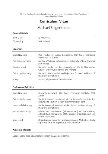 Curriculum Vitae Michael Siegenthaler - KOF