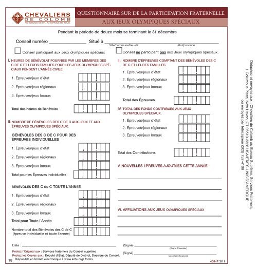 CAHIER DE FORMULAIRES - Knights of Columbus, Supreme Council