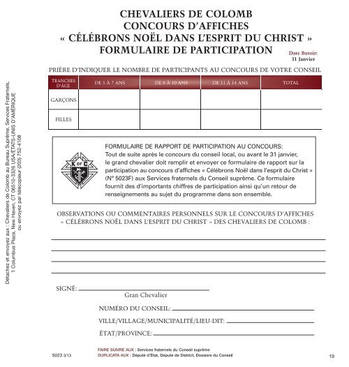 CAHIER DE FORMULAIRES - Knights of Columbus, Supreme Council