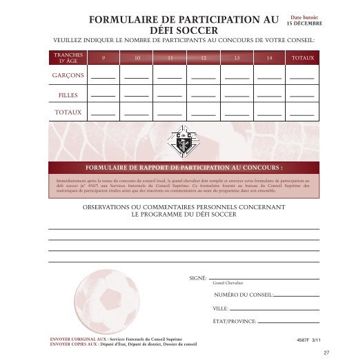 CAHIER DE FORMULAIRES - Knights of Columbus, Supreme Council