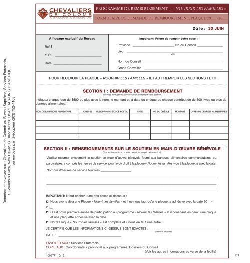 CAHIER DE FORMULAIRES - Knights of Columbus, Supreme Council