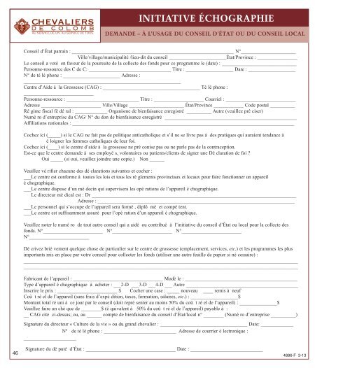 CAHIER DE FORMULAIRES - Knights of Columbus, Supreme Council