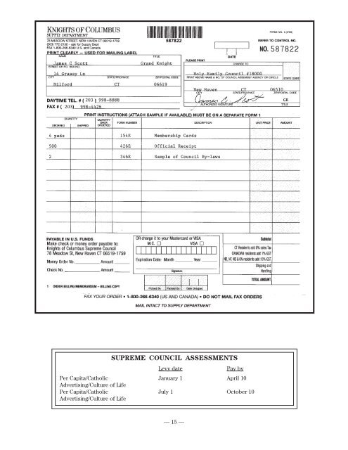 Financial Secretary Handbook - Knights of Columbus, Supreme ...