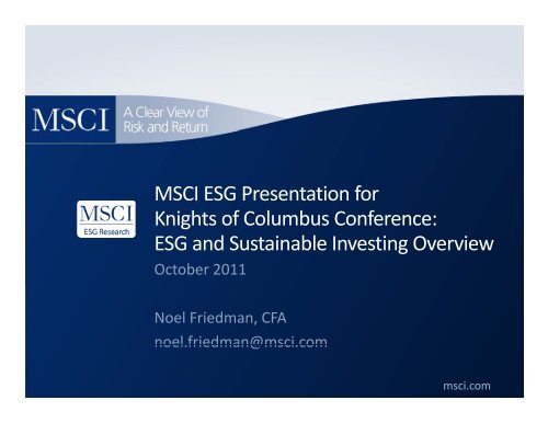Msci Esg Presentation For Knights Of Columbus Conference Esg