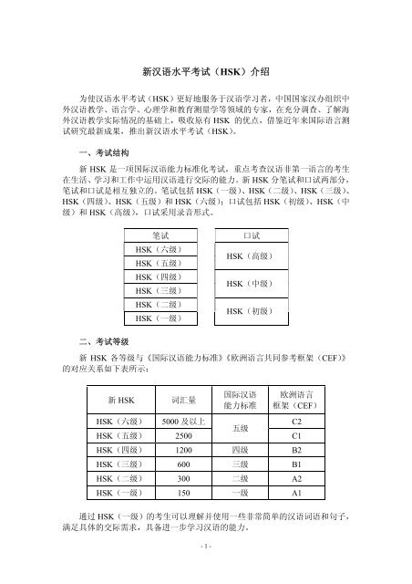 新汉语水平考试 Hsk 介绍 新汉语水平考试 Hsk 介绍